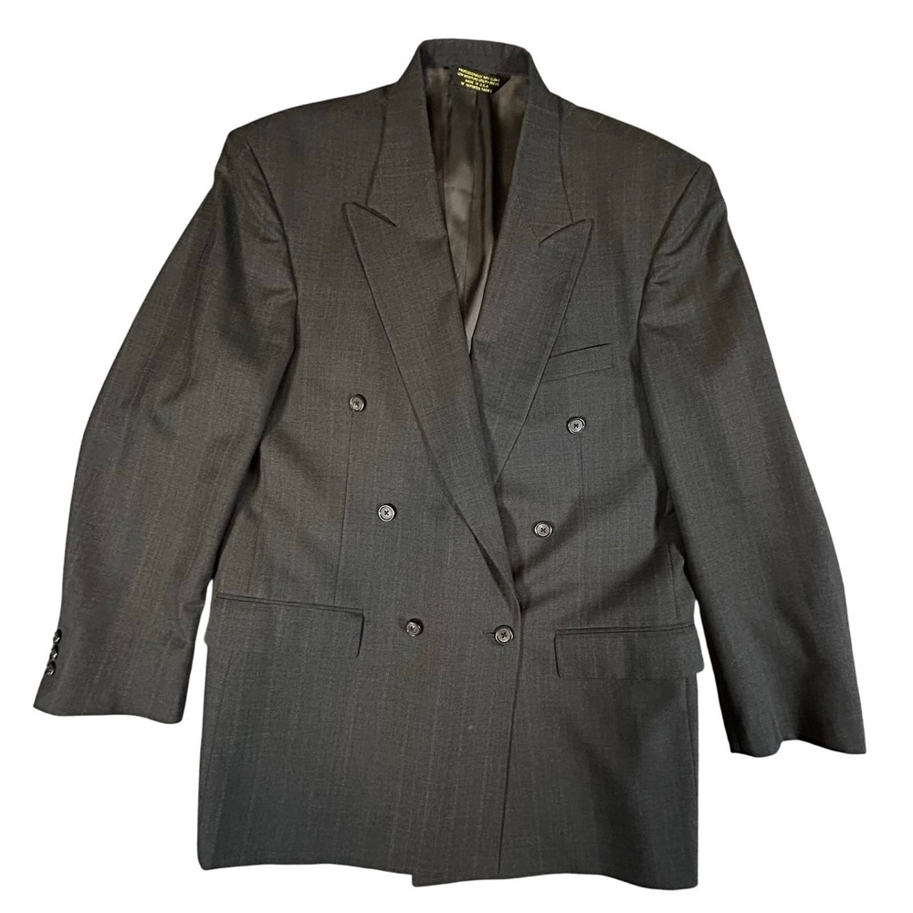 Pierre Balmain 100% Wool Double Breasted Sport Coat Blazer Dark Gray Made in USA
